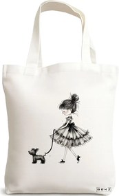 Sacosa de Panza pentru Cumparaturi, Geanta Tote, model Bow &amp; Go 3 38 x 34.5 cm, Alba, BEKZ®