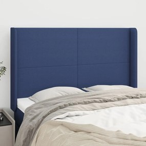 3119304 vidaXL Tăblie de pat cu aripioare, albastru, 147x16x118/128 cm, textil