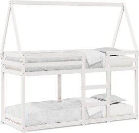 vidaXL Pat supraetajat cu acoperiș, alb, 90x200 cm, lemn masiv de pin