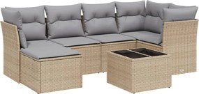 vidaXL Set canapele de grădină, 7 piese, cu perne, bej, poliratan