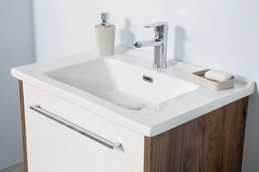 Set Mobilier Baie Sahra 65, Include Baza Lavoar, Lavoar și Oglinda, 65 cm, Crem