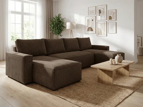PROMO Set de canapea in forma de U SMART COSARO maro inchis 295x140 cm calitate secundara