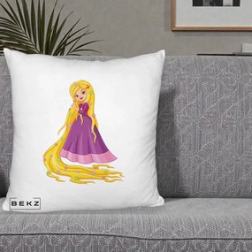 Perna Personalizata Rapunzel Par Lung Floral, 40x40 cm, Alb Pufos, Husa Detasabila, Perna Inclusa, BEKZ®