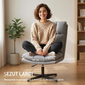 HOMCOM Fotoliu Rotativ de Living din Material Tip In, Fotoliu fără Brațe cu Șezut Spațios și Picioare din Metal, Gri Deschis | Aosom Romania