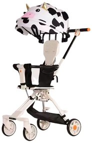 Carucior bebe cu copertina retractabila, model vacuta, Copii 6 - 36 luni, Alb, Sport, Pliabil, Blocare roti