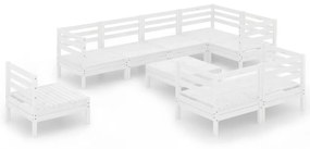 3082940 vidaXL Set mobilier de grădină, 9 piese, alb, lemn masiv de pin