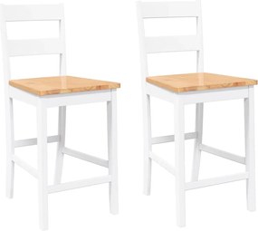 vidaXL Scaune de bar 2 buc din cauciuc din lemn masiv alb