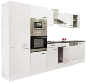 Mobilă de bucătărie Yorki 340, corp alb, cu față satinată albă și dulap cu raft