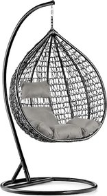 Scaun suspendat negru KOKON cu suport, perna deschisa