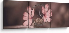 Tablou cu floare roz (cu ceas) (90x30 cm)