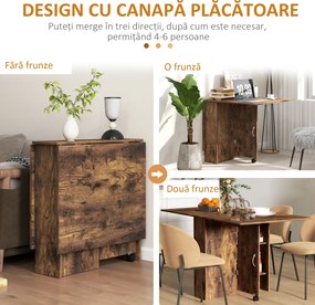 HOMCOM Masa Pliabila de Luat Masa, Masa cu Blaturi pentru Spatii Mici, cu Rafturi cu 2 Niveluri, Masa de Bucatarie Mica cu Rotile de Rulare | Aosom Romania