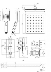 Anemon negru set de dus incastrat cu baterie , para de dus, si dispersor fix NACN9MP