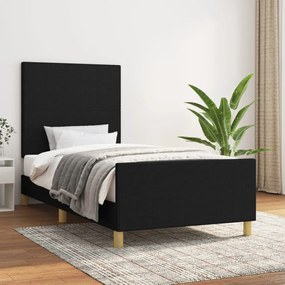 Cadru de pat cu tablie, negru, 90x190 cm, textil Negru, 90 x 190 cm, Design simplu