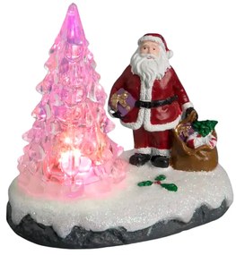 Figurina LED, Moș Crăciun cu brad