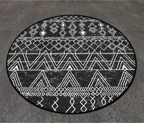 Covoras baie 359CHL4692, 80x80 cm, forma rotunda, poliester, negru/alb
