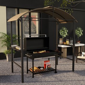 Outsunny Pavilion Grătar, 2 Blaturi Laterale, Cârlige, Cadru din Oțel, 1,1 x 2,3m, Khaki | Aosom Romania