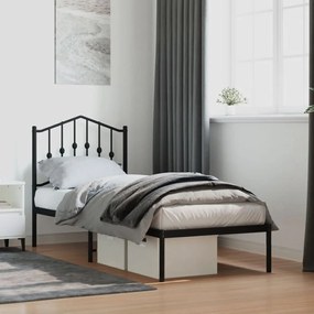 373779 vidaXL Cadru de pat metalic cu tăblie, negru, 75x190 cm