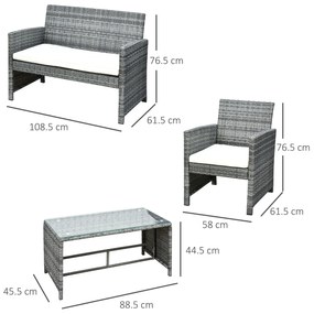 Outsunny Set Mobilier de Extern in PE Rattan Canapea si 2 Fotolii si Perna Gri | Aosom Romania