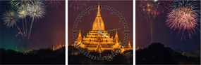 Tablou cu artificii în Asia (cu ceas) (90x30 cm)