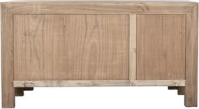 Bufet din lemn masiv de ulm, natur, cu 2 uși cu panouri, 3 sertare și mânere cu inel, aspect rustic, finisaj natural, 81 x 145 x 40 cm, „Étable”
