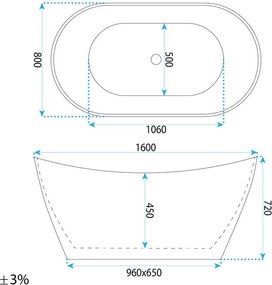 Cada freestanding cu ventil negru Rea Ferrano Slim 160 cm alb