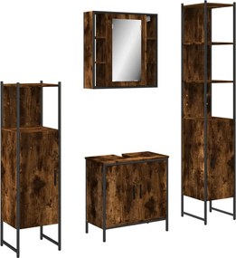 vidaXL Set dulapuri de baie, 4 piese, stejar afumat, lemn prelucrat