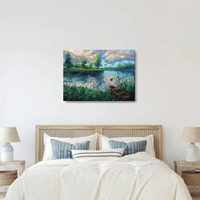 Tablou- Pictură în ulei, seară de vară lângă lac (70x50 cm)