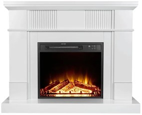 Semineu electric cu mască MDF, flacără LED, bușteni decorativi, sunet lemne, termostat, timer, telecomandă, Alb