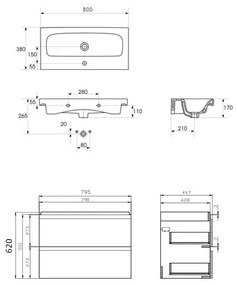 Set B894 mobilier cu lavoar Cersanit, Moduo 80, montat, antracit