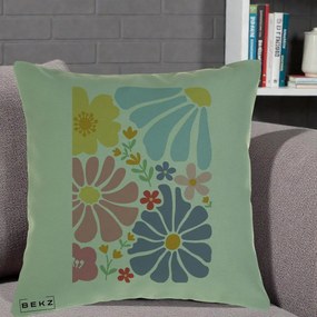 Perna Decorativa Flori Grafice Pastel Multicolor, 40x40 cm, Verde, Husa Detasabila, Perna Inclusa, BEKZ®