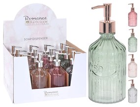 Dispenser sapun 450 ml, 2.1x8.3 cm, sticla, disponibil in 4 culori: roz inchis, roz deschis, verde, albastru