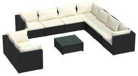 3102503 vidaXL Set mobilier de grădină cu perne, 10 piese, negru, poliratan