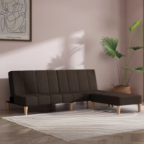 3081766 vidaXL Canapea extensibilă 2 locuri, cu taburet, maro închis, textil