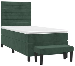 Pat box spring cu saltea, verde inchis, 80x200 cm, catifea Verde inchis, 80 x 200 cm, Benzi orizontale