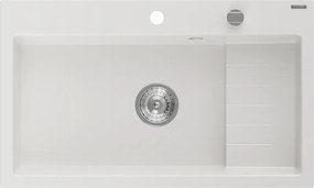 Mexen Omar chiuvetă de bucătărie din granit cu 1 compartiment 800 x 480 mm, alb, sifon crom - 6520801005-20