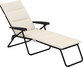 Outsunny Șezlong pliabil reglabil 6 poziții cu saltea + cotiere oțel/poliester 153 x 58,5 x 89 cm crem | Aosom Romania