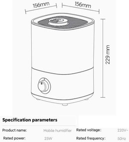 Umidificator de aer Xiaomi Lydsto F100S, 25W, 2,5 L, 3 trepte, 200 ml / h, Afisaj, Mod noapte, Timer, Alb
