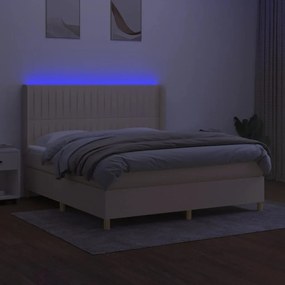 Pat cu arcuri, saltea si LED, crem, 180x200 cm, textil Crem, 180 x 200 cm, Benzi verticale