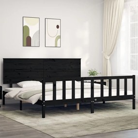 3193425 vidaXL Cadru pat cu tăblie 200x200 cm, negru, lemn masiv