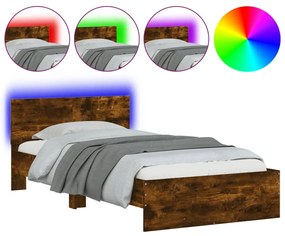 838803 vidaXL Cadru de pat cu tăblie și LED, stejar fumuriu, 100x200 cm