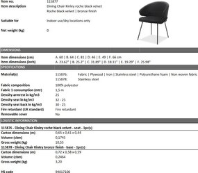 Scaun tapitat design LUX Kinley, catifea roche neagra 115877 HZ