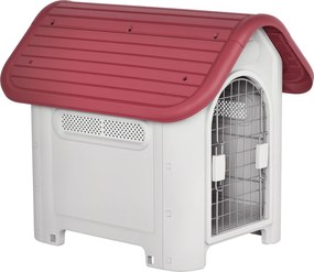 PawHut Cușcă pentru câini exterior și interior ușă dublă din metal și ventilație multiplă 59 x 75 x 66 cm roșu | Aosom Romania