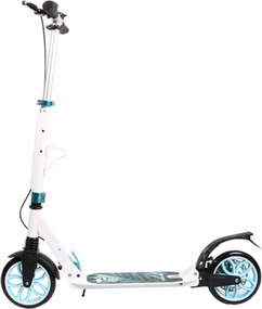Trotineta din aluminiu cu frana pe disc NOVOKIDS™ Fiore Plus, maxim 100 kg, Franare dubla, Suspensie dubla, Diametru roata 200 mm, Alb cu Albastru