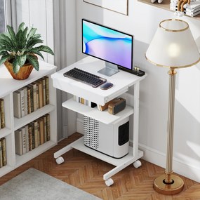 HOMCOM Birou de computer pe roți, birou cu depozitare 56 x 51 cm cu sertar, compartiment și suport CPU, alb | Aosom Romania