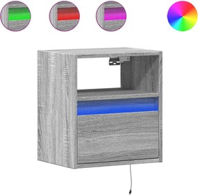 vidaXL Noptieră montată pe perete cu lumini LED, sonoma gri