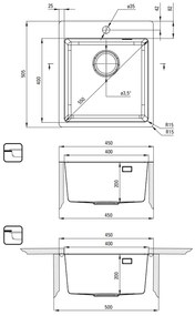 Chiuveta bucatarie inox Deante Olfato, 45x50 cm, otel slefuit 450x505 mm, Otel slefuit