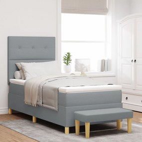 vidaXL Pat cu arcuri cu saltea și bancă gri deschis 80x200 cm țesătură
