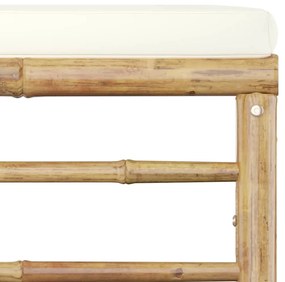 Set mobilier de gradina, 5 piese, perne alb crem, bambus Crem, 2x colt + mijloc  + suport pentru picioare + masa, 1