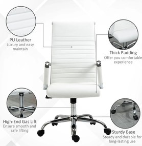 Vinsetto Scaun de birou ergonomic din piele ecologică, cu rotire și balans, 54x62x104-114 cm, alb | Aosom Romania