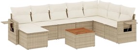 vidaXL Set canapele de grădină, 9 piese, cu perne, bej, poliratan